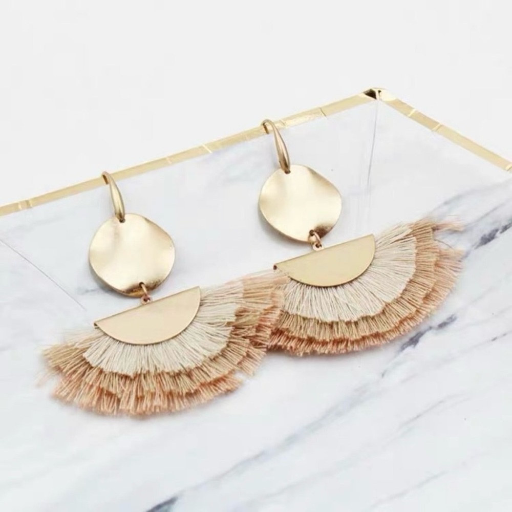 Slate+Salt Neutral Fringe Statement Earrings 🏷️